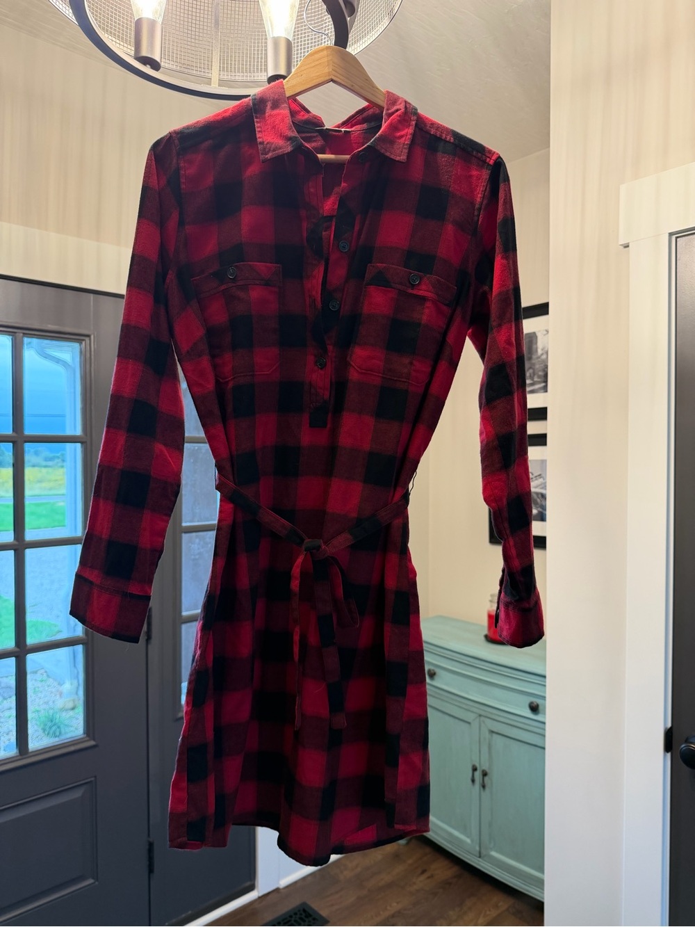 Eddie Bauer Red and Black Plaid Long-Sleeve Shirt Dress